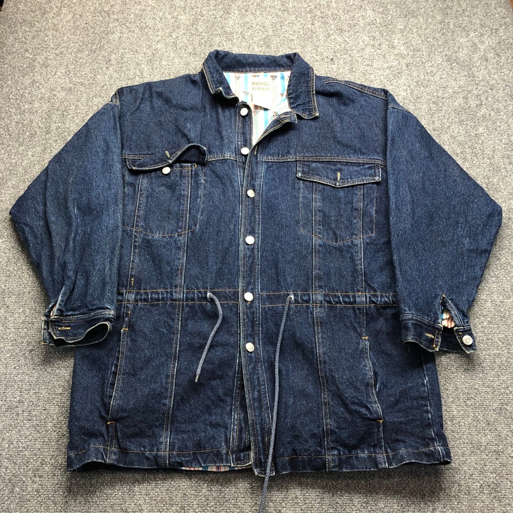 Michael Sloane Utility Project Denim Chore Jacket Dark Wash Drawstring Waist M